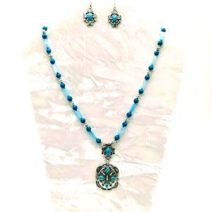 *AQUA QUARTZ*TURQUOISE*NECKLACE SET* SOUTHWEST/BOHEMIAN*HAND CRAFTED